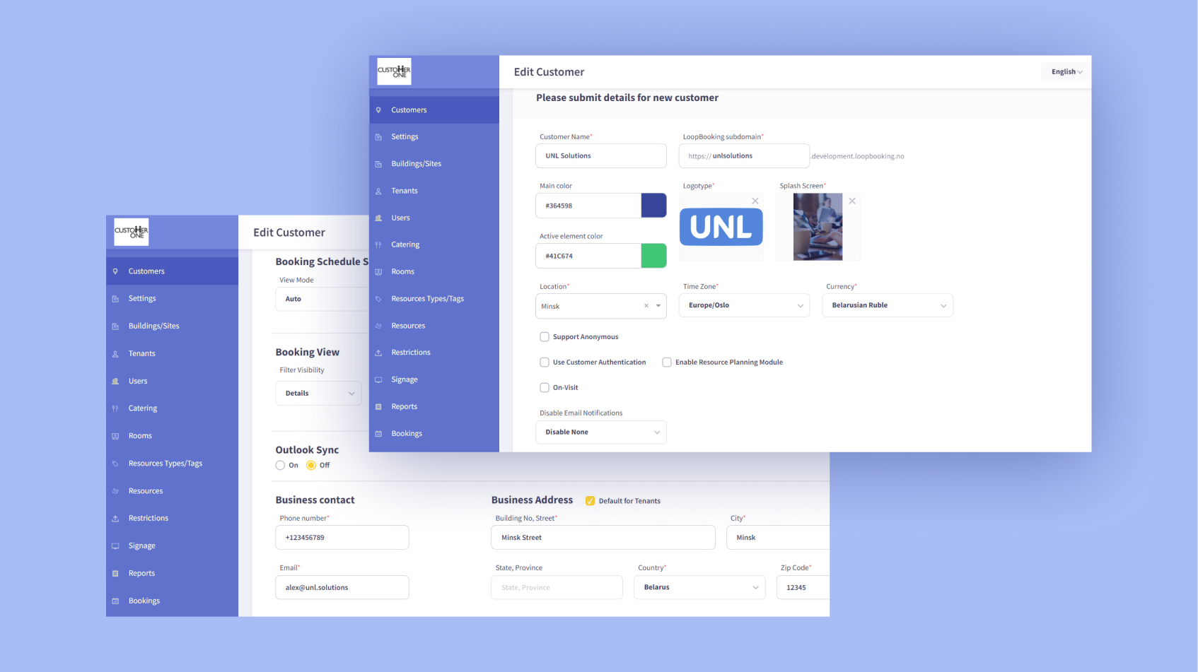 Multi-tenant booking platform screen