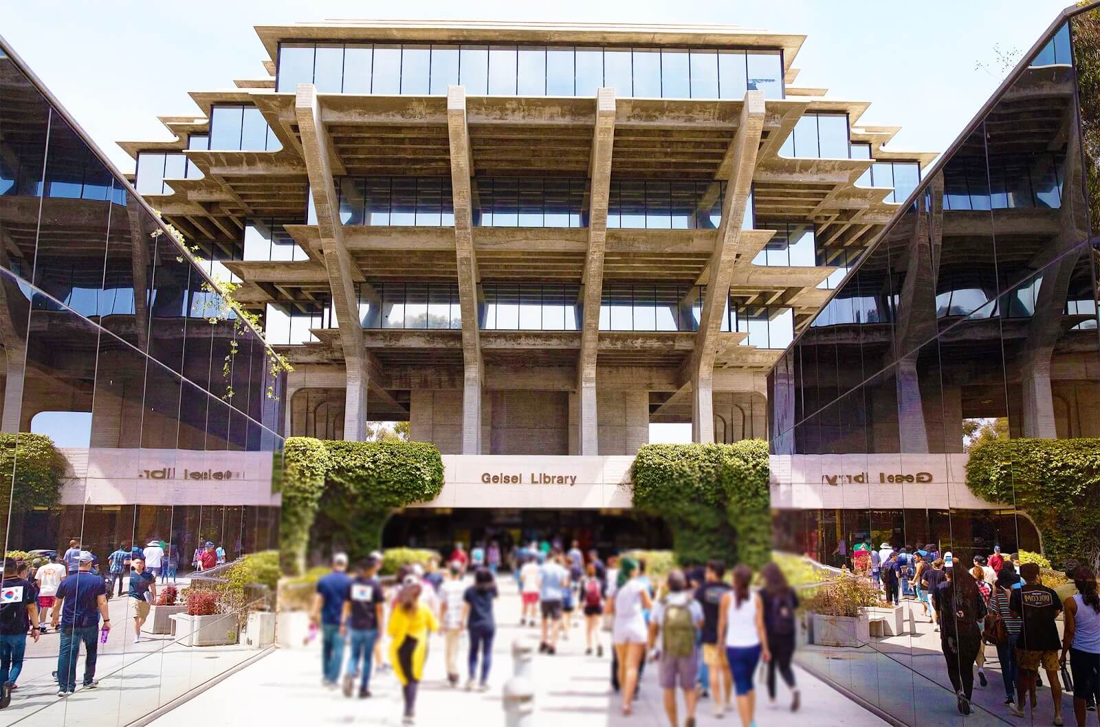 Students Walking Along the Main Library at the University of California, San Diego
