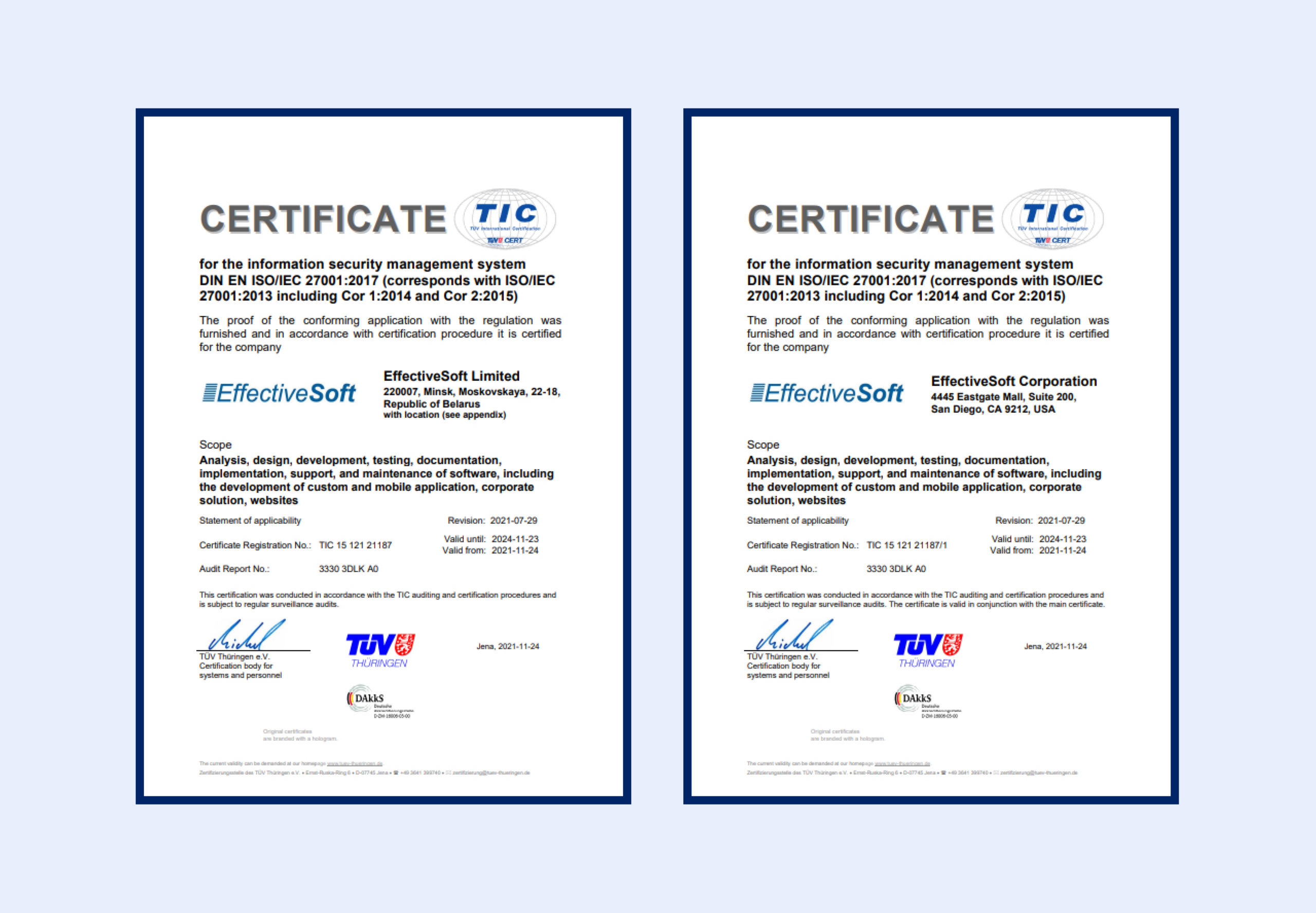 EffectiveSoft Receives ISO / IEC 27001: 2013 Certification